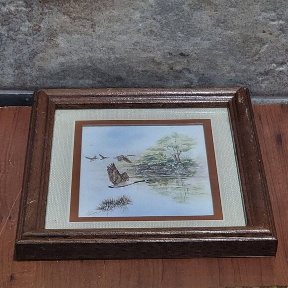 Framed Wildlife Print Duck Geese Water Artist Signed Anni Moller 1968 Wall Art - Picture 5 of 12